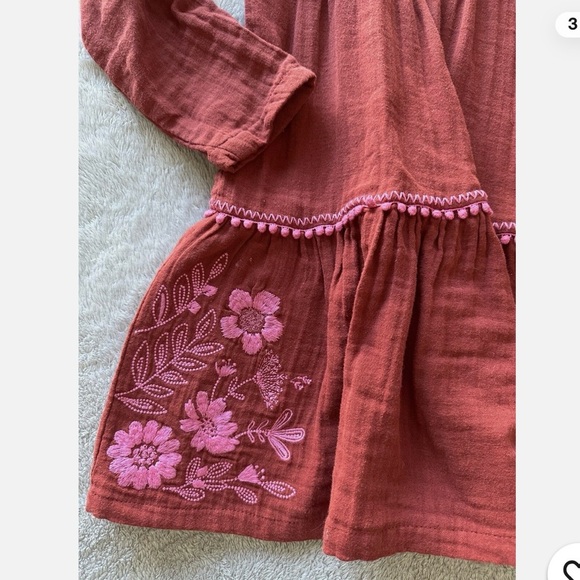 Peek Charming Girls Pink and Rust Orange Embroidered Dress Sz 12 - Picture 2 of 3
